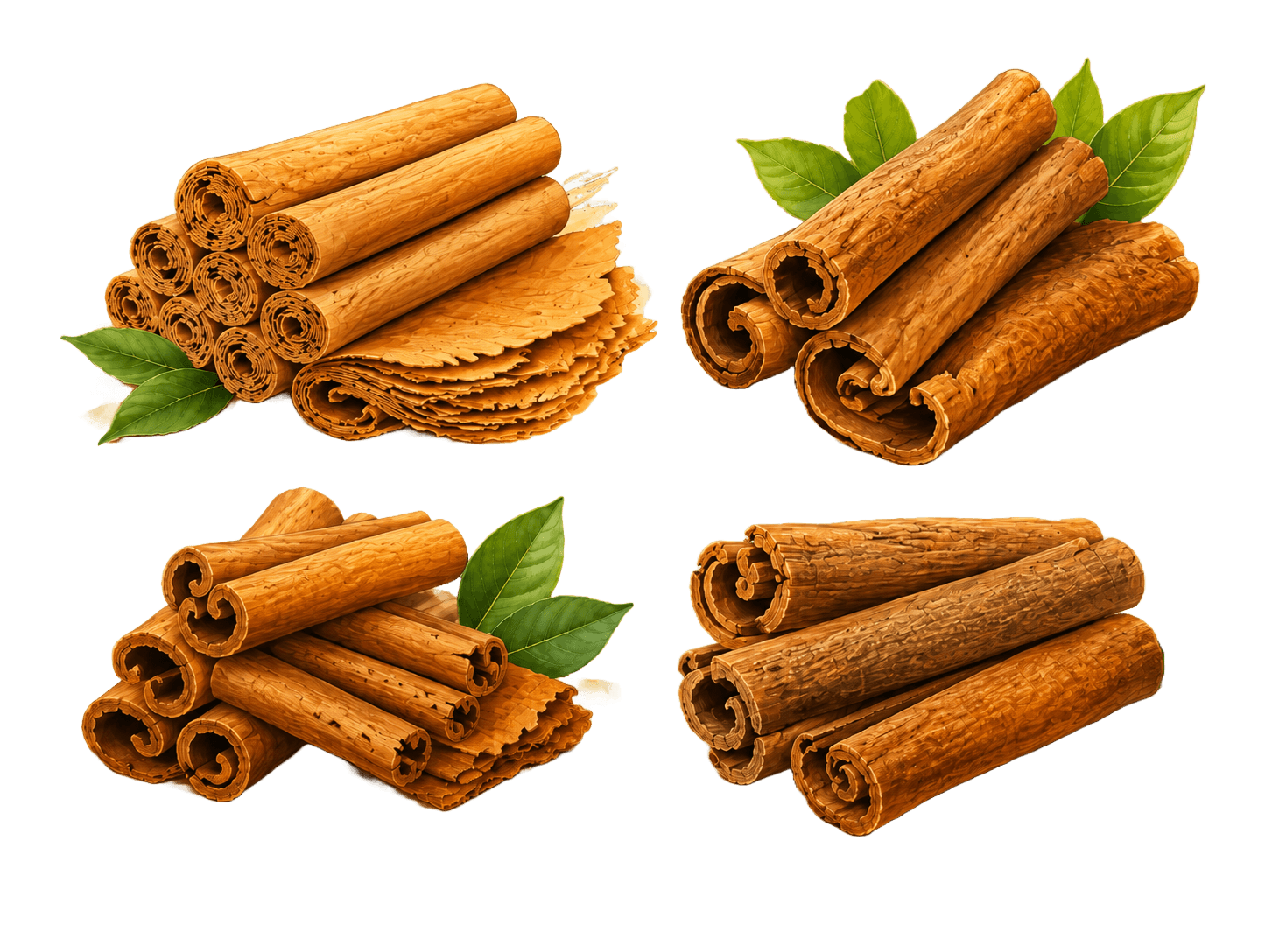 Illustration of the four main commercial types of cinnamon