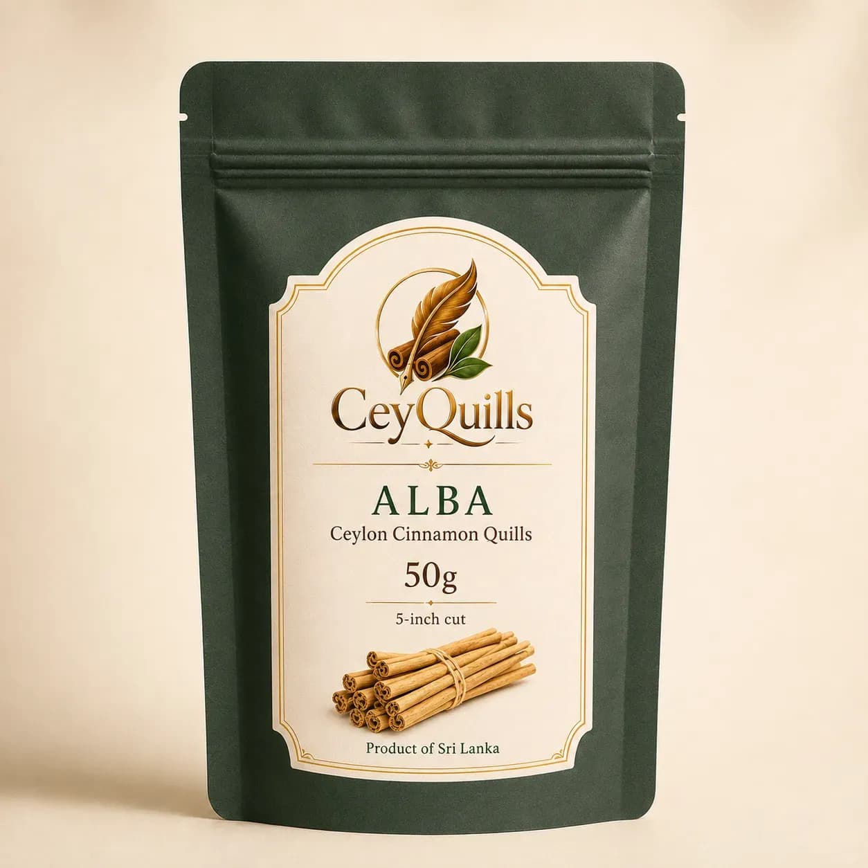Alba Ceylon Cinnamon Quills — 50g Resealable Pouch retail packaging