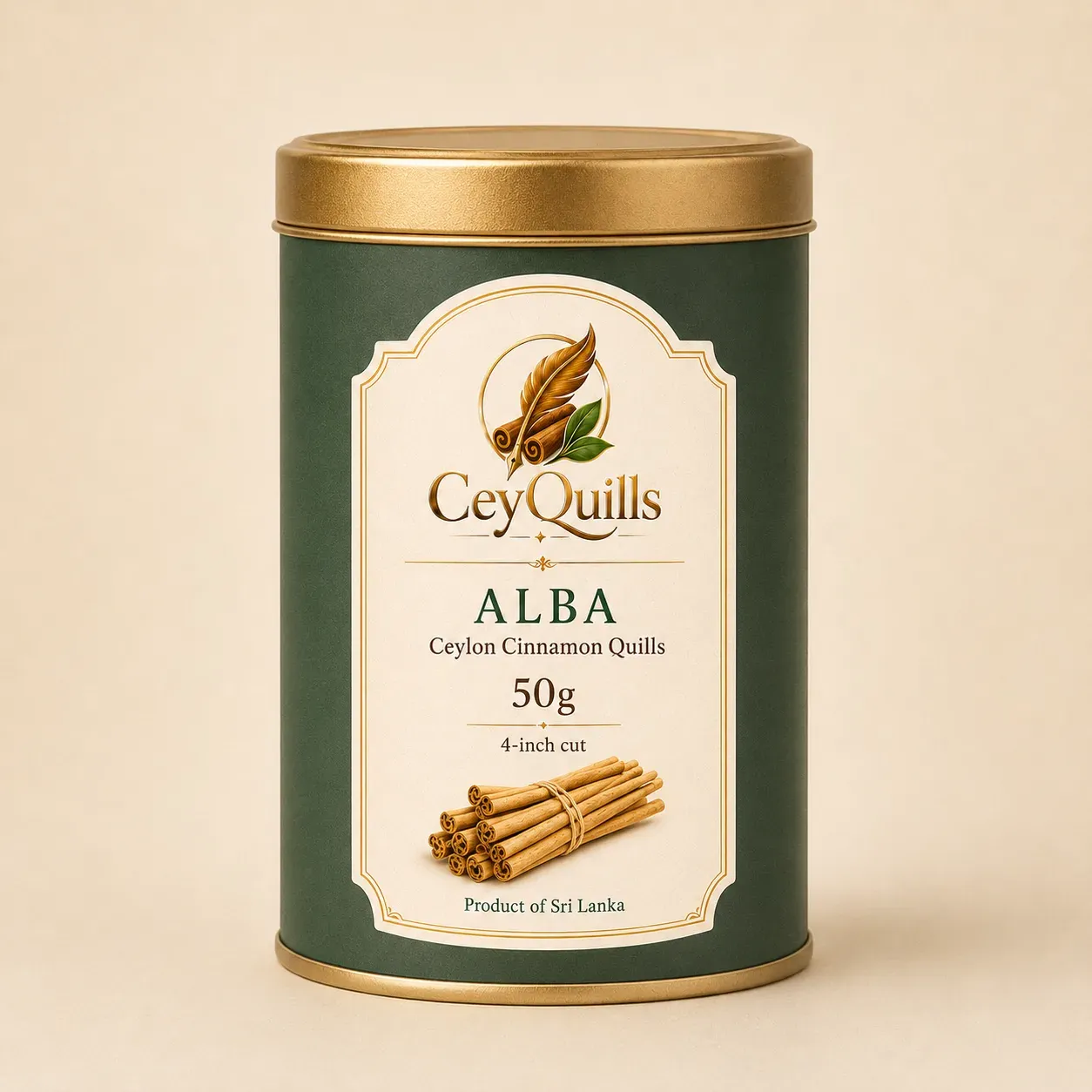 Alba Ceylon Cinnamon Quills — 50g Round Tin retail packaging
