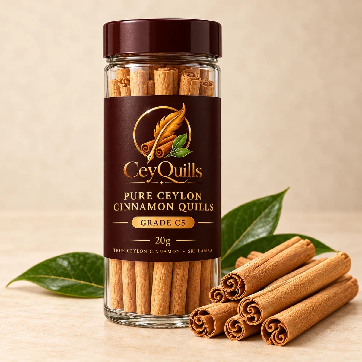Pure Ceylon Cinnamon Quills, 20g, Glass Bottle