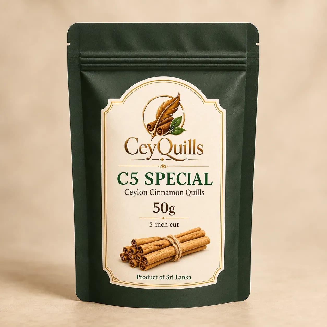 C5 Special Ceylon Cinnamon Quills — 50g Resealable Pouch retail packaging