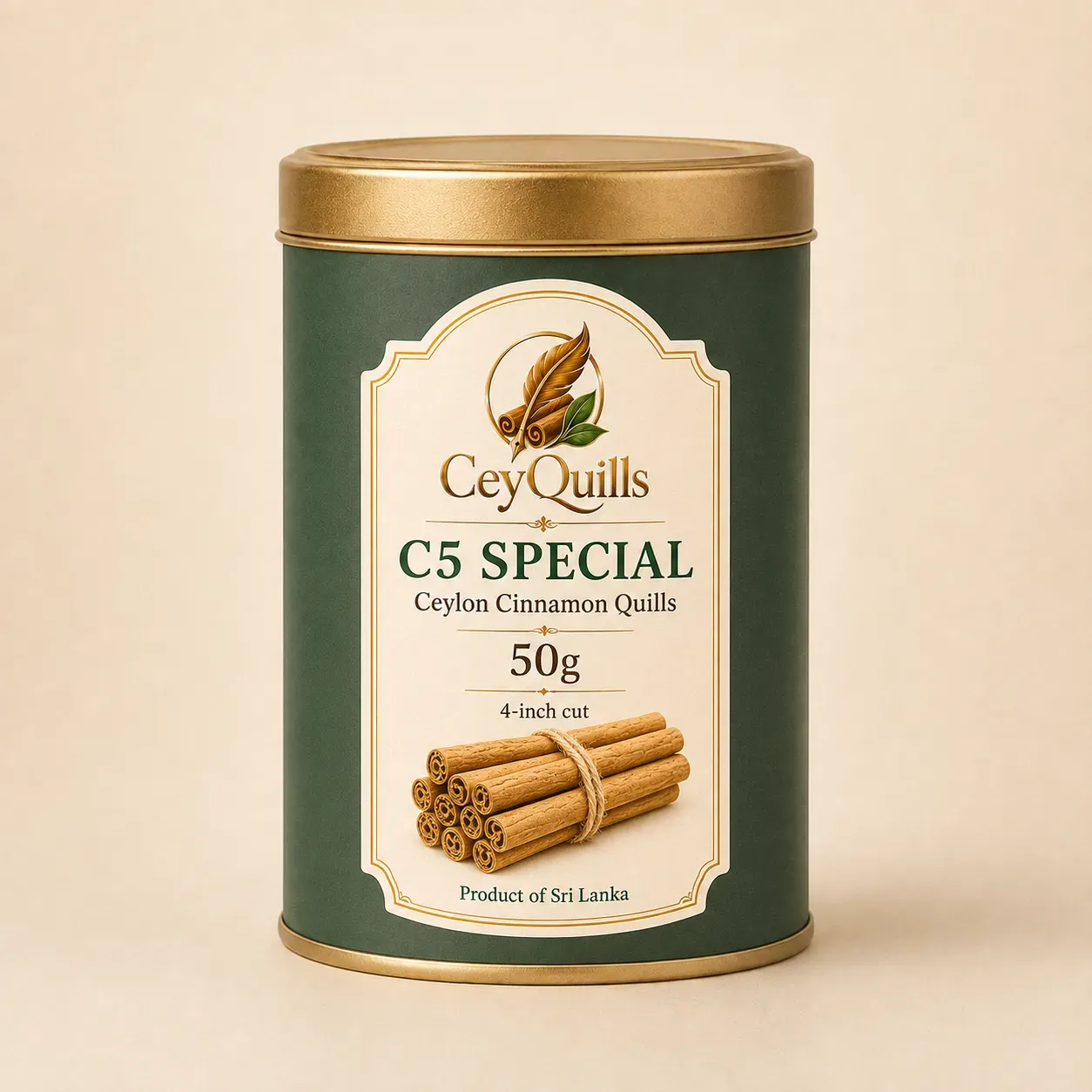 C5 Special Ceylon Cinnamon Quills — 50g Round Tin retail packaging
