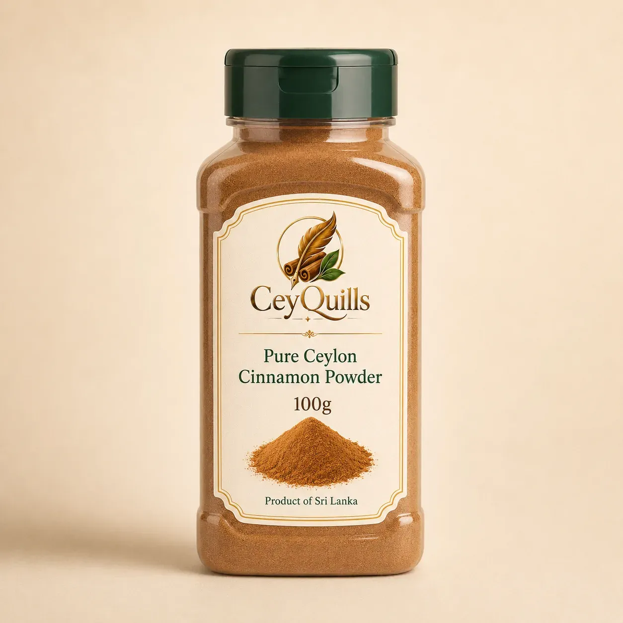 Pure Ceylon Cinnamon Powder — 100g Plastic Bottle retail packaging
