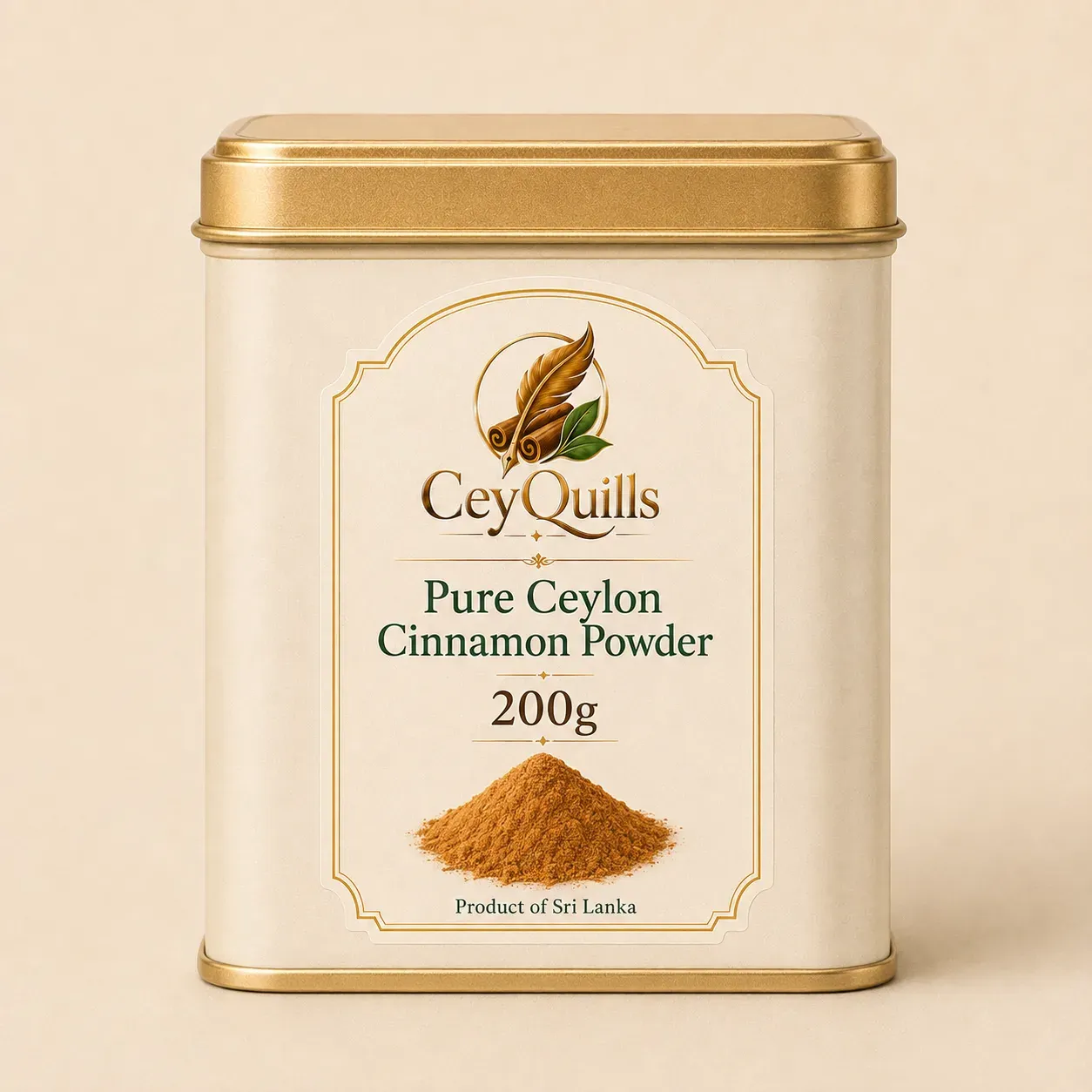 Pure Ceylon Cinnamon Powder — 200g Square Tin retail packaging