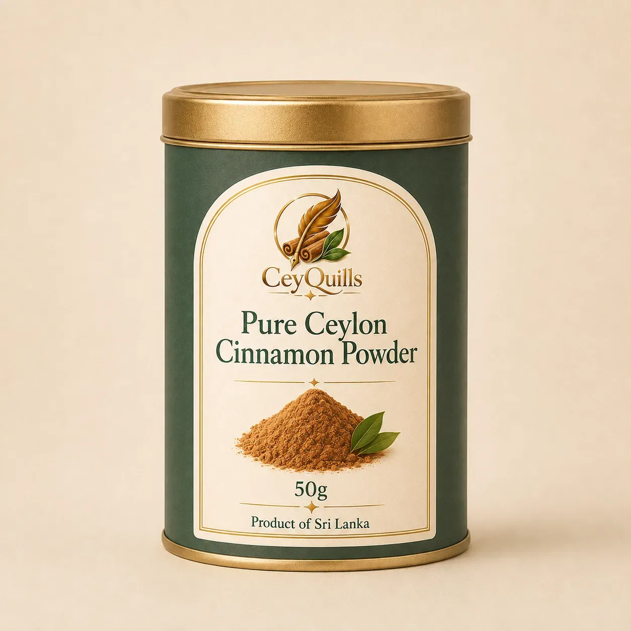 Pure Ceylon Cinnamon Powder — 50g Round Tin retail packaging