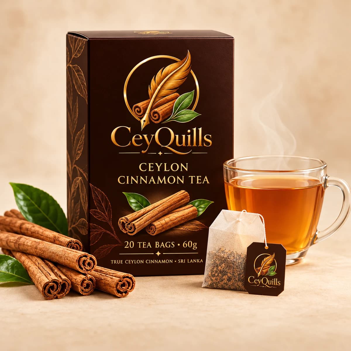 Ceylon Cinnamon Tea in Tea Box with the cinnamon product visible