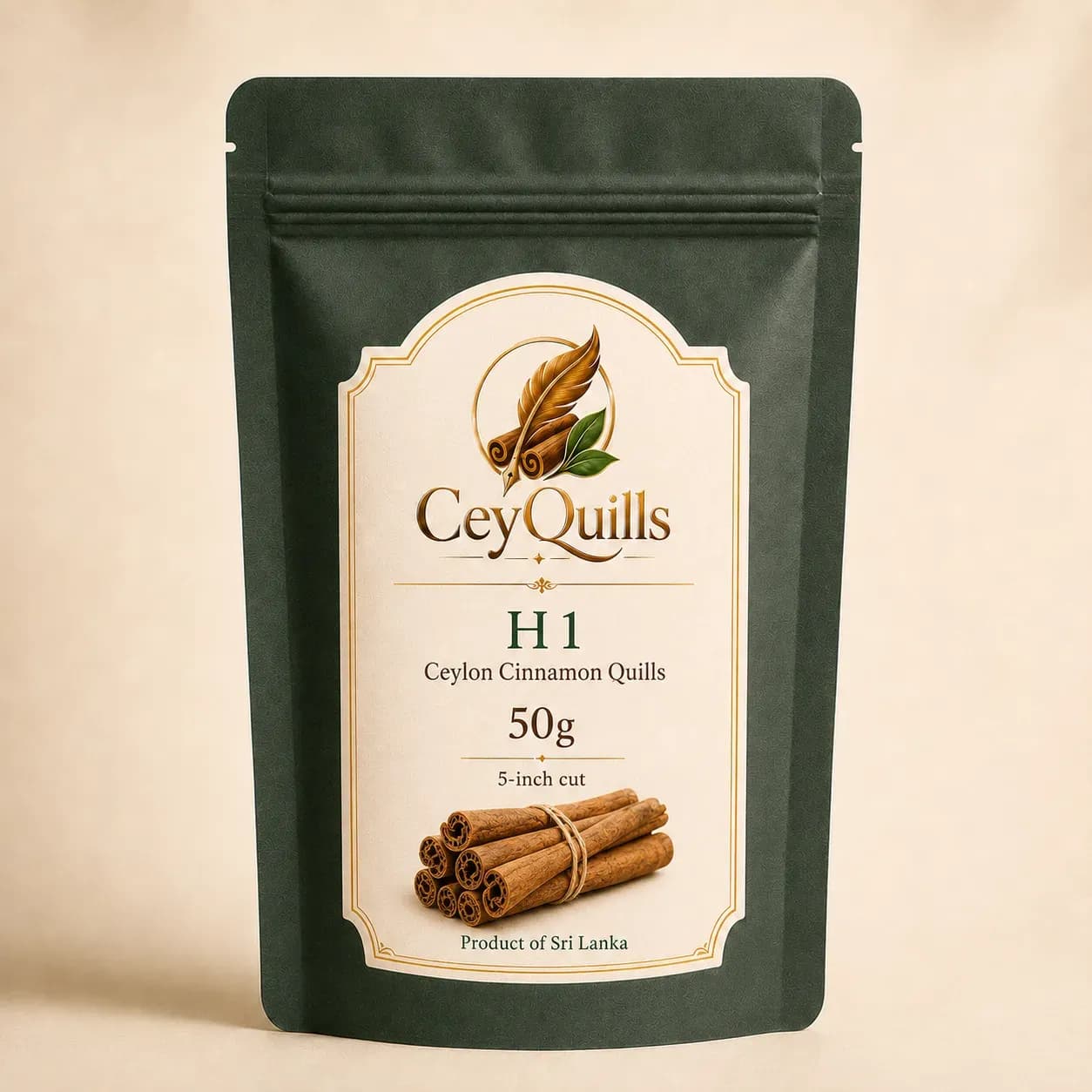 H1 Ceylon Cinnamon Quills — 50g Resealable Pouch retail packaging