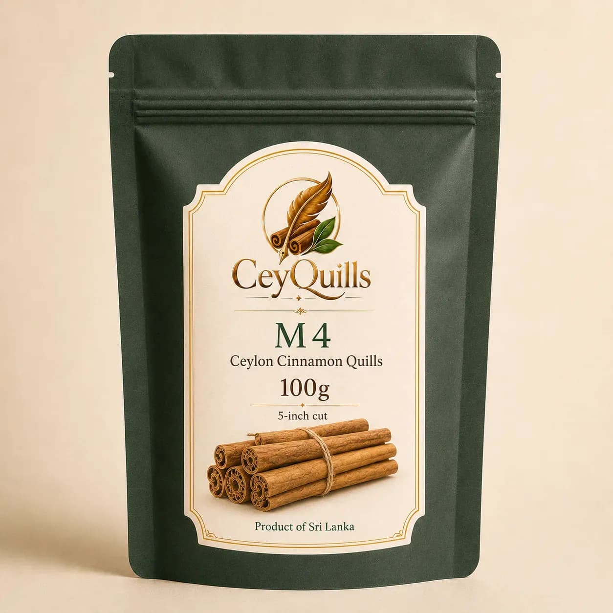 M4 Ceylon Cinnamon Quills — 100g Resealable Pouch retail packaging