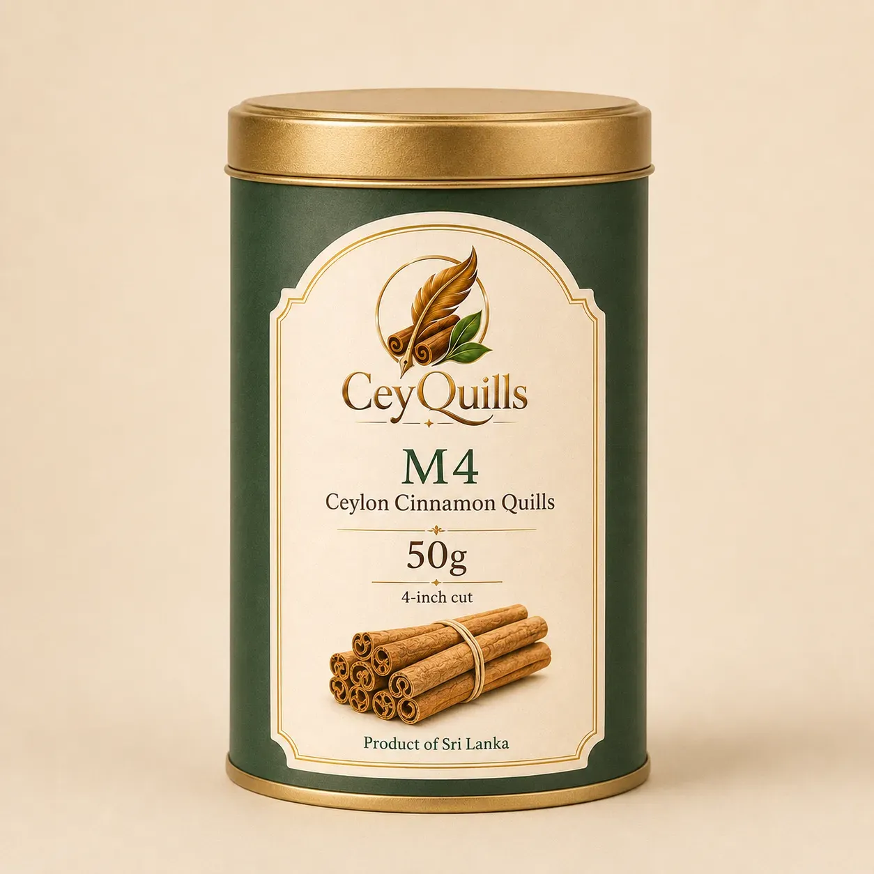 M4 Ceylon Cinnamon Quills — 50g Round Tin retail packaging