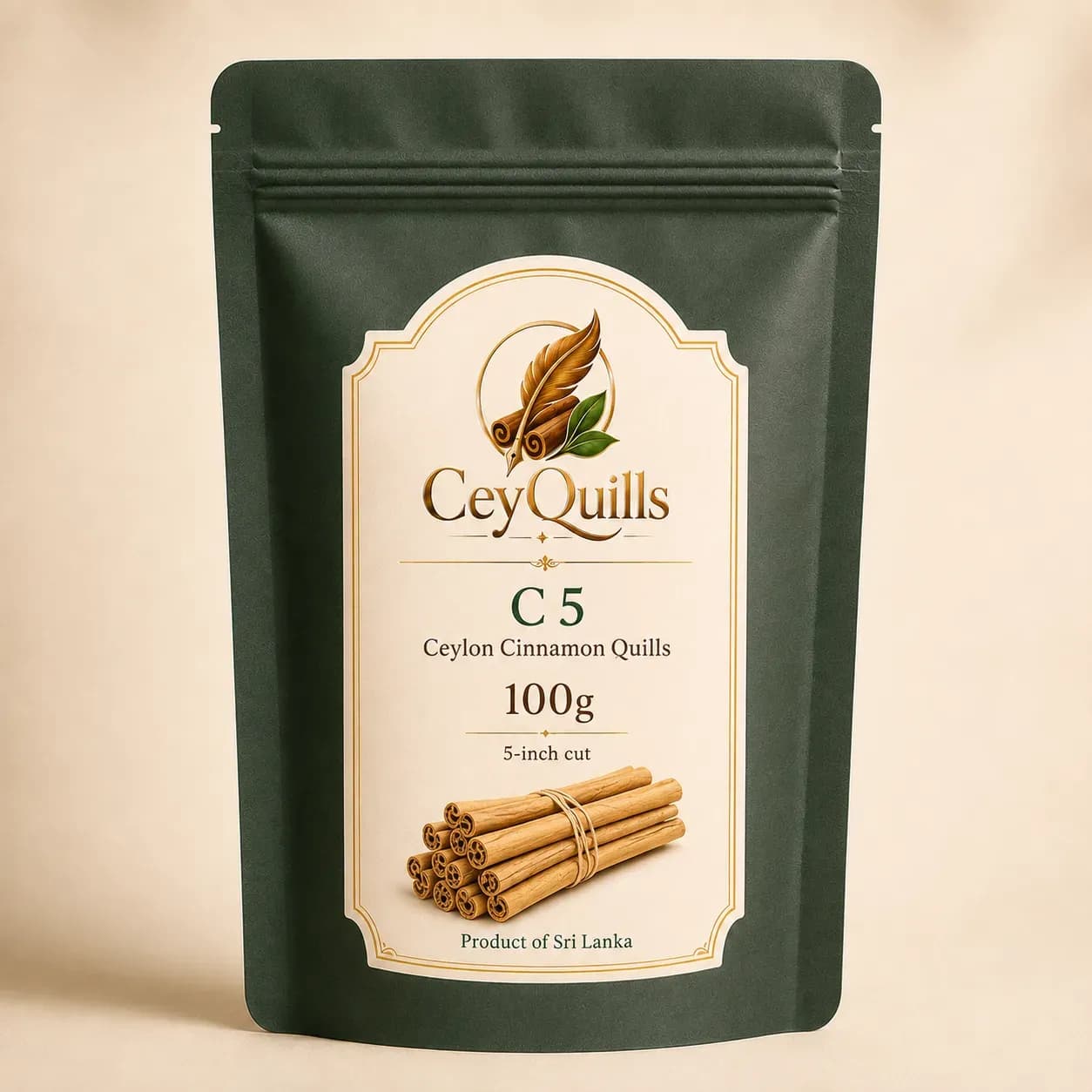 C5 Ceylon Cinnamon Quills — 50g Resealable Pouch retail packaging